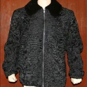 100% Real Persian Lamb Bomber Black Jacket with matching Mink collar.